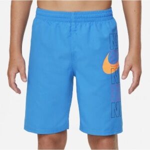 Nike Boys XL Blue Swim Trunks Orange Swoosh Logo Mesh Lined